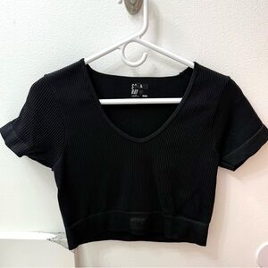 Pre-owned Sommer Ray Black Workout Crop Top Short Sleeve Size Medium